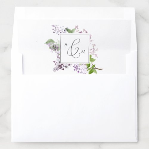 Rustic Lilac Monogram Wedding Envelope Liner