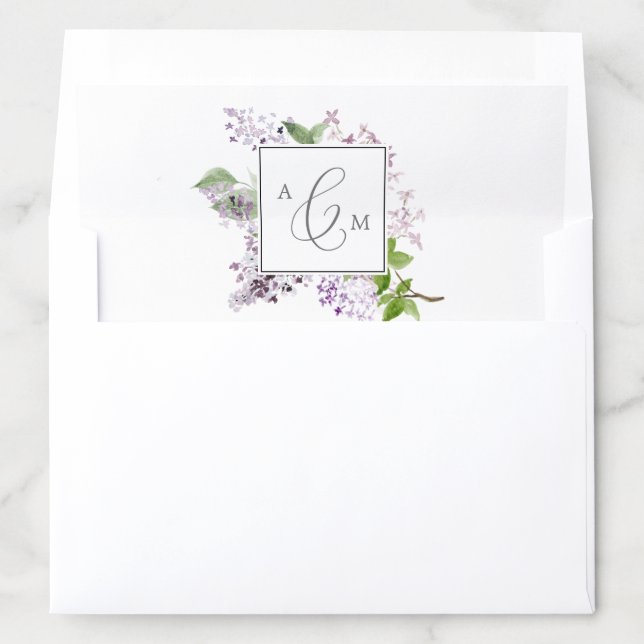 Rustic Lilac Monogram Wedding Envelope Liner (In Envelope)