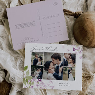 Rustic Lilac Multi Photo Wedding Love and Thanks Postcard