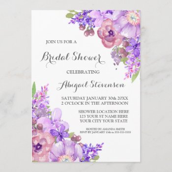 Rustic Lilac Purple Flowers Bridal Shower Invitation by DreamingMindCards at Zazzle