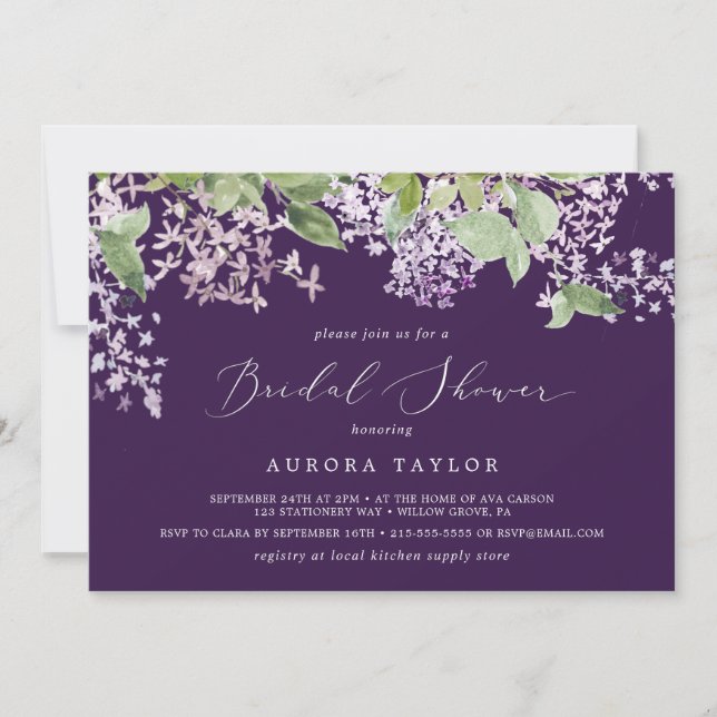 Rustic Lilac | Purple Horizontal Bridal Shower Invitation (Front)