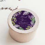 Rustic Lilac | Purple Thank You Wedding Favor Classic Round Sticker<br><div class="desc">These rustic lilac purple thank you wedding favor stickers are perfect for a spring or summer wedding reception. The romantic and elegant floral design features watercolor purple lilac wildflowers with a boho country garden feel. Personalize the sticker labels with your names, the event (if applicable), and the date. These stickers...</div>