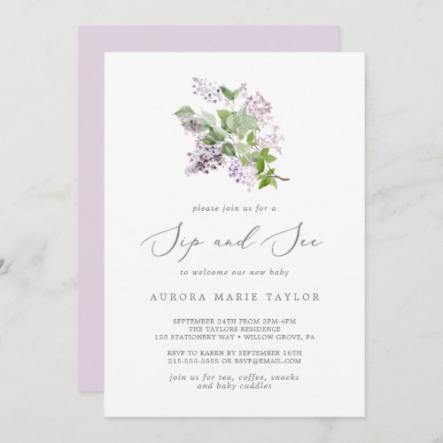 Rustic Lilac Sip and See Invitation