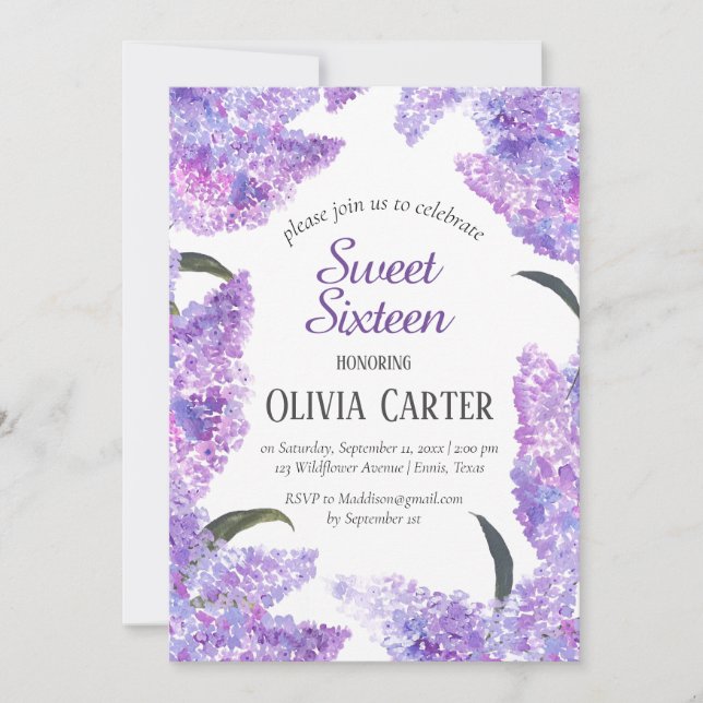 Rustic Lilac Sweet Sixteen Lavender Birthday  Invitation (Front)