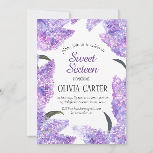 Rustic Lilac Sweet Sixteen Lavender Birthday  Invitation