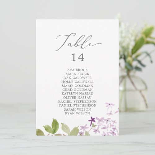 Rustic Lilac Table Number Seating Chart Cards