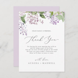 Rustic Lilac Thank You Reception Card