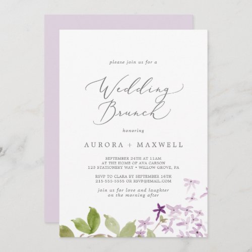 Rustic Lilac Wedding Brunch Invitation