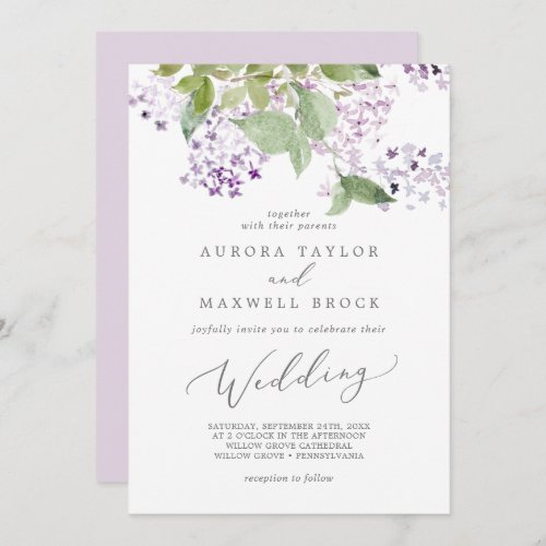 Rustic Lilac Wedding Invitation