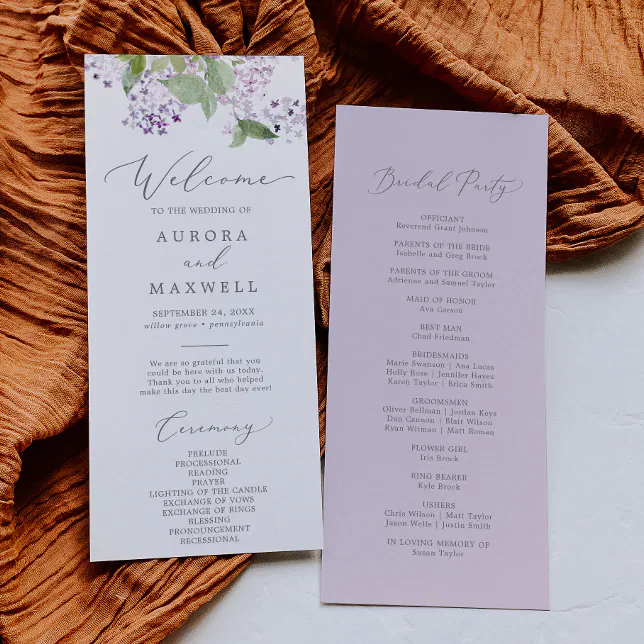 Rustic Lilac Wedding Program
