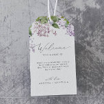 Rustic Lilac Wedding Welcome Gift Tags<br><div class="desc">These rustic lilac wedding welcome gift tags are perfect for a spring or summer wedding. The romantic and elegant floral design features watercolor purple lilac wildflowers with a boho country garden feel. Personalize the tags with the location of your wedding, a short welcome note, your names, and wedding date. These...</div>