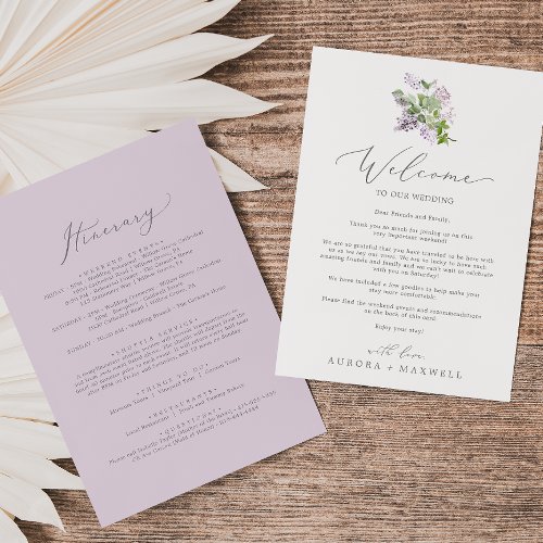 Rustic Lilac Wedding Welcome Letter  Itinerary