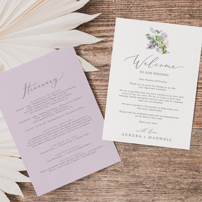 Rustic Lilac Wedding Welcome Letter & Itinerary (Creator Uploaded)