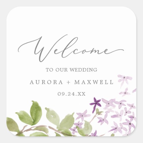 Rustic Lilac Wedding Welcome Square Sticker
