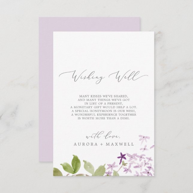 Rustic Lilac Wedding Wishing Well Card (Front/Back)