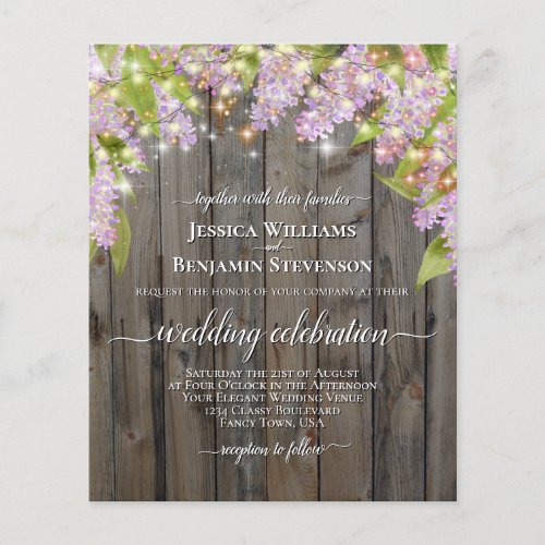 Rustic Lilacs  Lights BUDGET Wedding Invitation