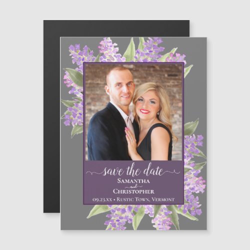 Rustic Lilacs  Photo Gray Wedding Save the Date Magnetic Invitation