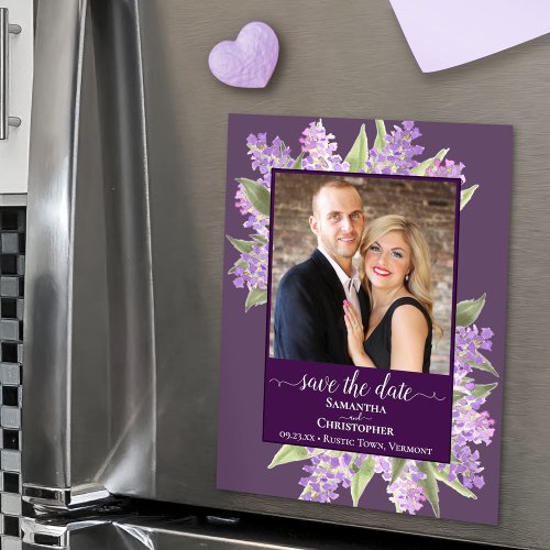 Rustic Lilacs  Photo Purple Wedding Save the Date Magnetic Invitation