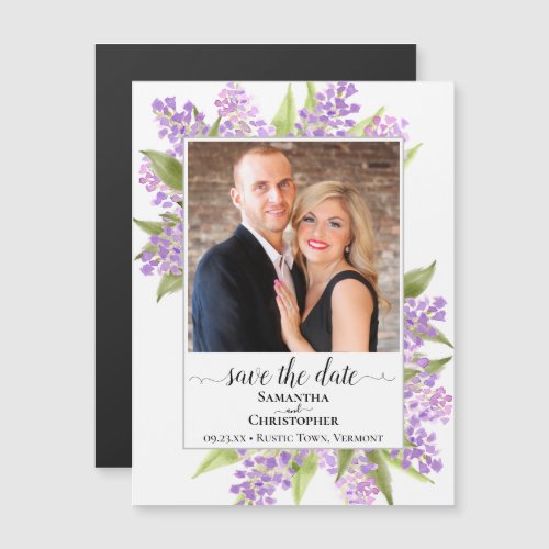 Rustic Lilacs   Photo White Wedding Save the Date Magnetic Invitation