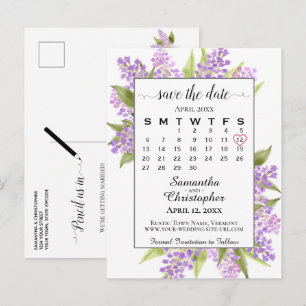Rustic Lilacs Wedding Save the Date Calendar White Announcement Postcard