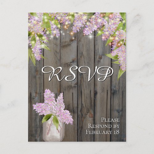 Rustic Lilacs with Barn Wood  Lights Wedding RSVP Postcard