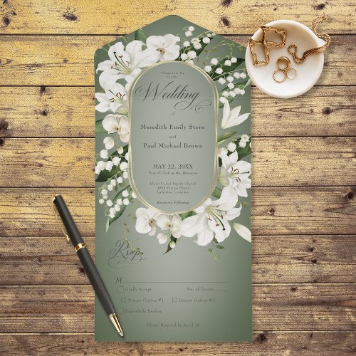 Rustic Lily of the Valley Floral Sage Dinner All In One Invitation