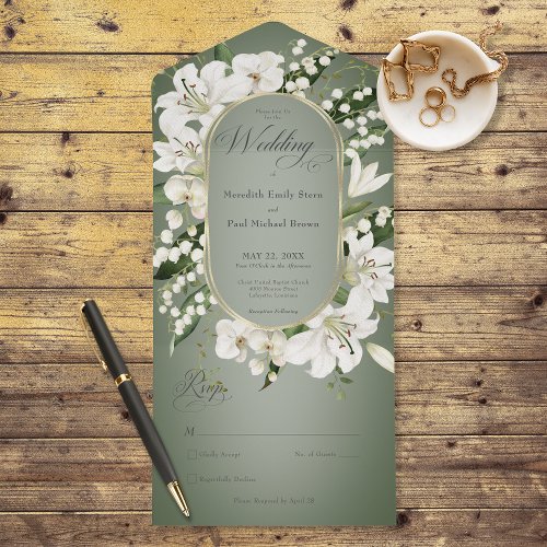 Rustic Lily of the Valley Floral Sage No Dinner All In One Invitation