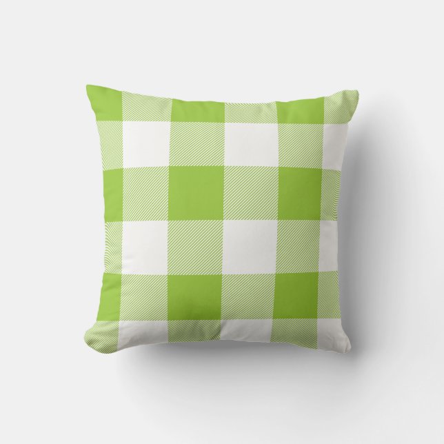 Rustic Lime Green and White Buffalo Check Plaid Throw Pillow (Front)