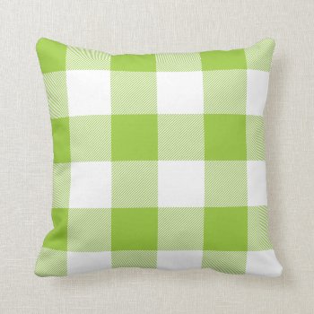 Rustic Lime Green And White Buffalo Check Plaid Throw Pillow by cardeddesigns at Zazzle
