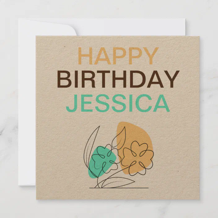 Rustic Line Art Florals Happy Birthday Name Card Zazzle Com