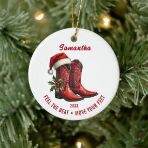 Rustic Line Dance Cowboy Boots Ceramic Ornament