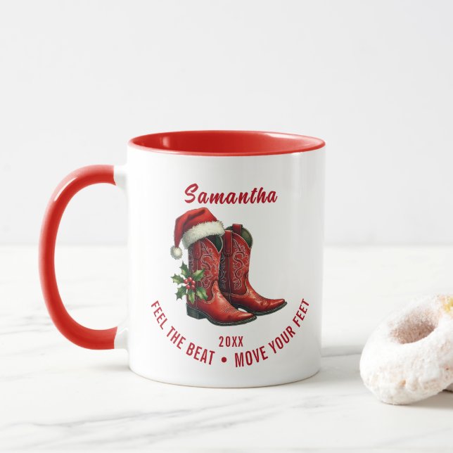 Rustic Line Dance Cowboy Boots Mug (With Donut)