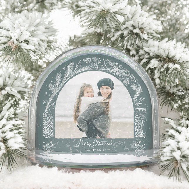 Rustic Line Drawn Christmas Botanical Arch 1-Photo Snow Globe (Creator Uploaded)