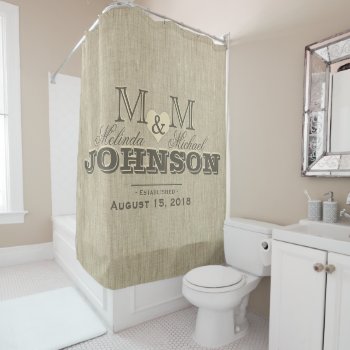 Rustic Linen And Heart Monogram Wedding Shower Curtain by AZEZcom at Zazzle