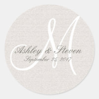 Rustic Linen and White Monogram Sticker