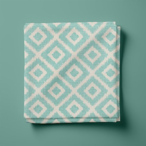 Rustic Linen Beige and Aqua Ikat Diamonds Fabric