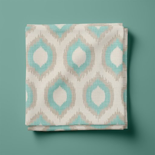 Rustic Linen Beige and Aqua Ikat Print Fabric