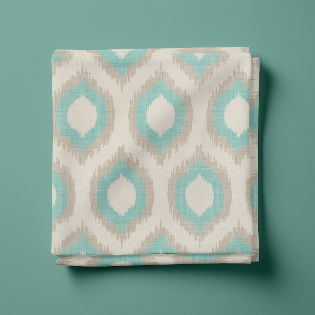 Rustic Linen Beige and Aqua Ikat Print Fabric (Creator Uploaded)