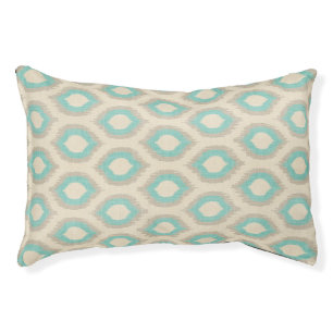 Rustic Linen Beige and Aqua Ikat Print Pet Bed