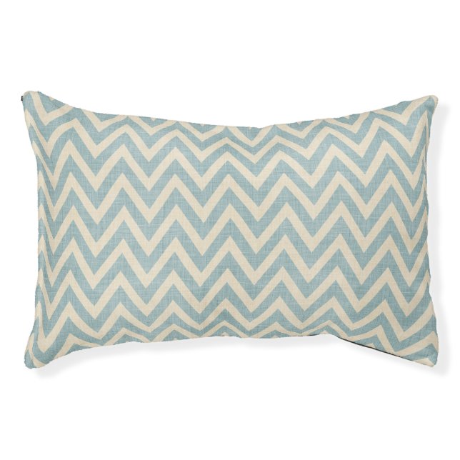 Rustic Linen Beige and Blue Chevron Pet Bed (Front)