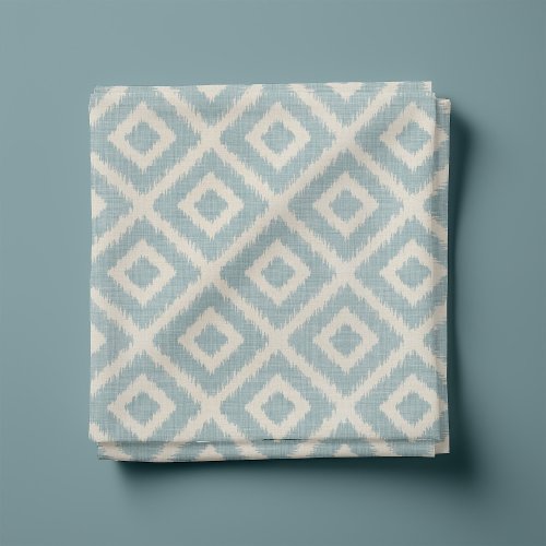 Rustic Linen Beige and Blue Ikat Diamonds Fabric