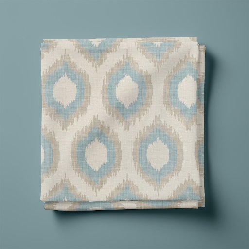 Rustic Linen Beige and Blue Ikat Print Fabric | Zazzle