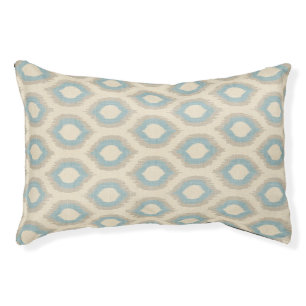 Rustic Linen Beige and Blue Ikat Print Pet Bed