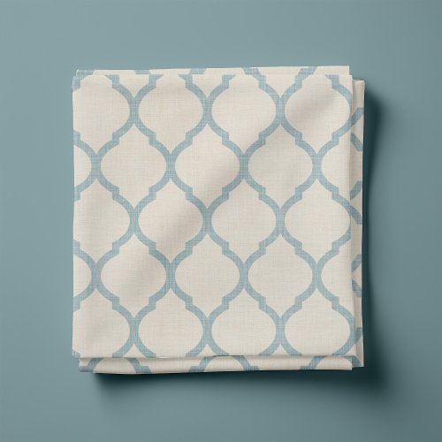 Rustic Linen Beige and Blue Moroccan Quatrefoil Fabric