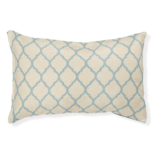 Rustic Linen Beige and Blue Moroccan Quatrefoil Pet Bed