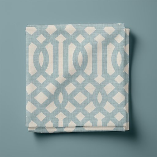 Rustic Linen Beige and Blue Trellis Fabric