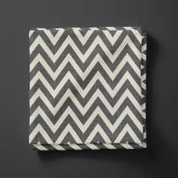 Rustic Linen Beige and Charcoal Gray Chevron Fabric