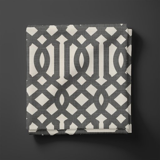 Rustic Linen Beige and Charcoal Gray Trellis Fabric