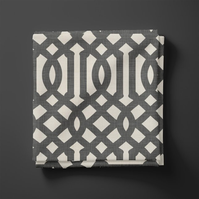 Rustic Linen Beige and Charcoal Gray Trellis Fabric (Creator Uploaded)