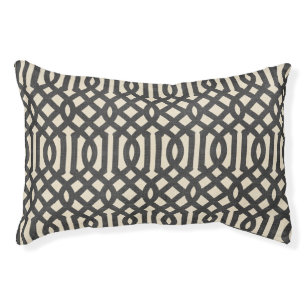 Rustic Linen Beige and Charcoal Gray Trellis Pet Bed
